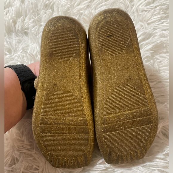 Mini Melissa Mary Jane Ballet Flats Shoes Ballerina Gold Bow Glitter Girls 10 - Picture 6 of 8